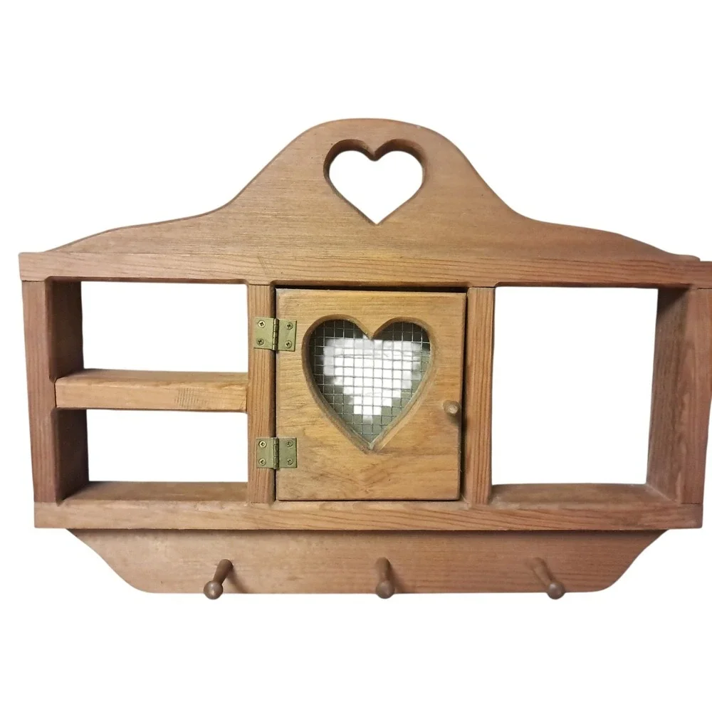 VTG Wooden Wall Hanging Heart Cutout Trinket Shelf Cottagecore Farmhouse 16